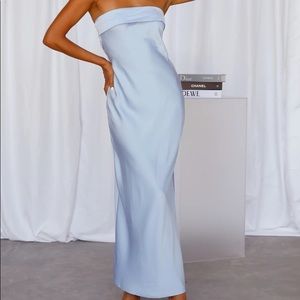 Hello Molly Alice Elle Blue Satin Maxi Dress